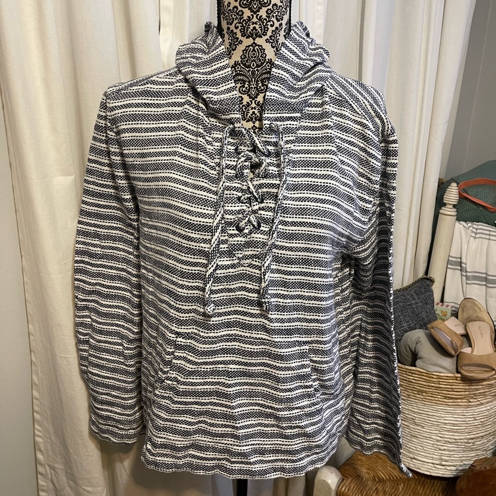 Roxy Hooded Pullover Front Pockets Navy Size Large